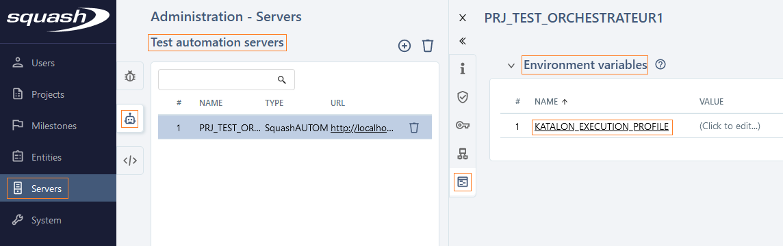 Associating the environment variable with Squash Orchestrator