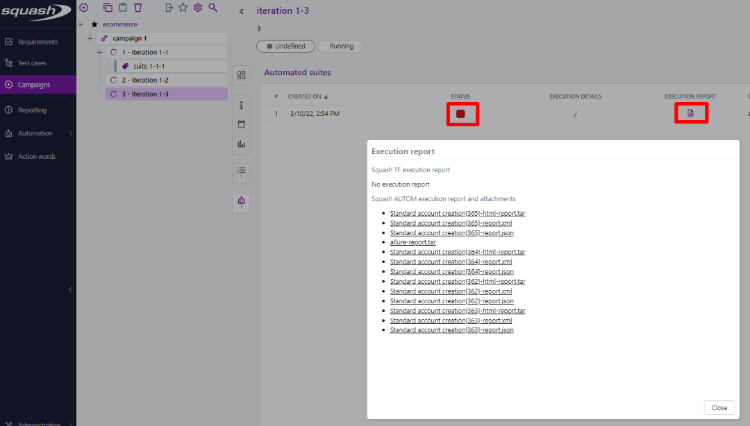 accessing test results and iteration