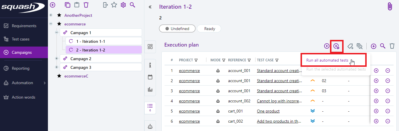 launching automated test case