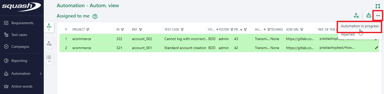 test case automation in progress