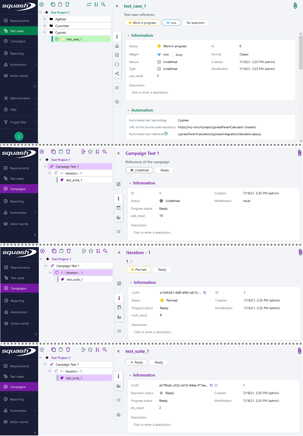 Cypress - Automated test management in Squash